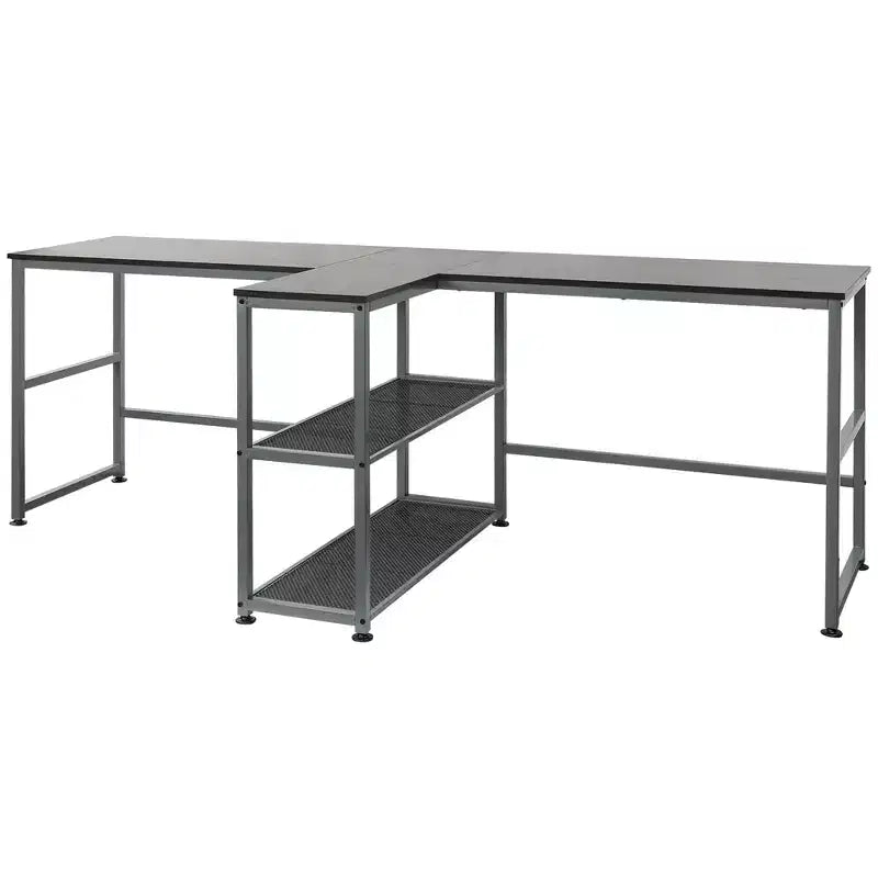 HOMCOM Scrivania Doppia per Due Persone con 2 Ripiani, Workstation con Libreria, Scrivania Lunga per Ufficio Domestico