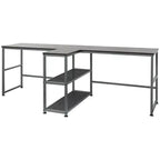 HOMCOM Scrivania Doppia per Due Persone con 2 Ripiani, Workstation con Libreria, Scrivania Lunga per Ufficio Domestico