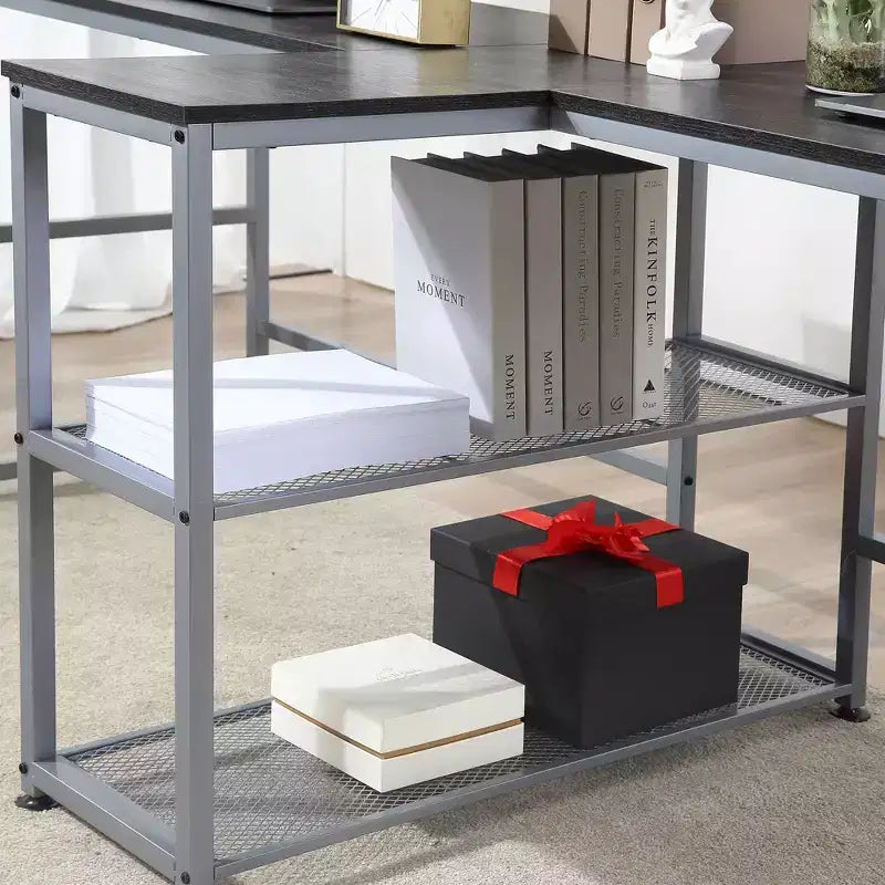 HOMCOM Scrivania Doppia per Due Persone con 2 Ripiani, Workstation con Libreria, Scrivania Lunga per Ufficio Domestico