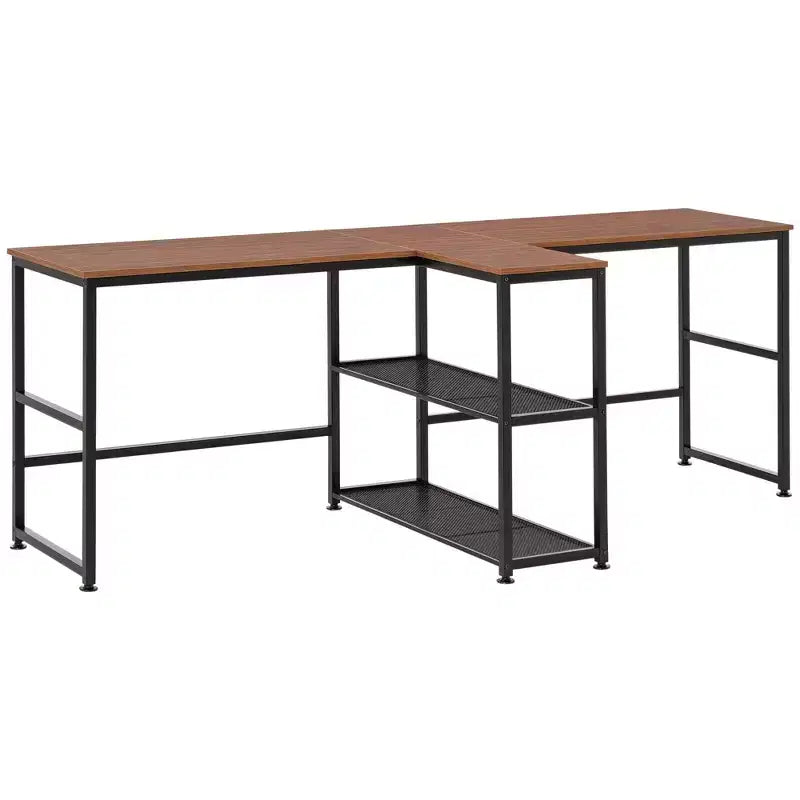 HOMCOM Scrivania Doppia per Due Persone con 2 Ripiani, Workstation con Libreria, Scrivania Lunga per Ufficio Domestico