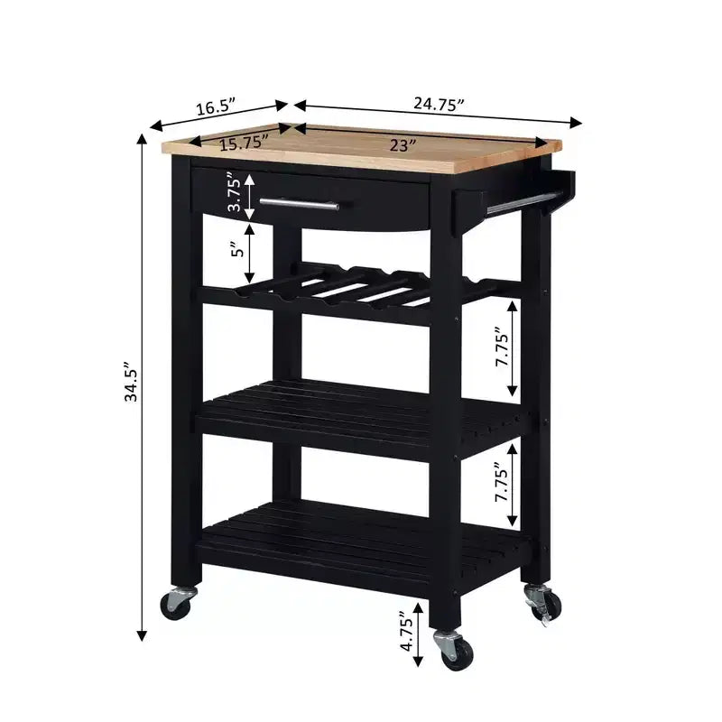 Carrello da Cucina Ellaine a 4 Ripiani con Tagliere, Cassetto e Portabottiglie - Breighton Home