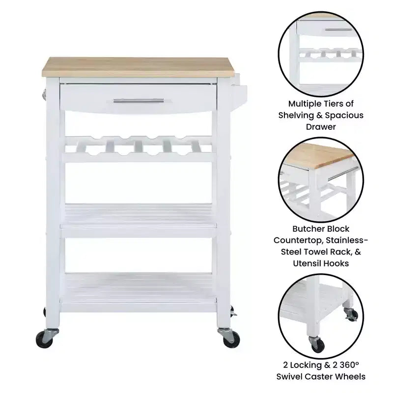Carrello da Cucina Ellaine a 4 Ripiani con Tagliere, Cassetto e Portabottiglie - Breighton Home