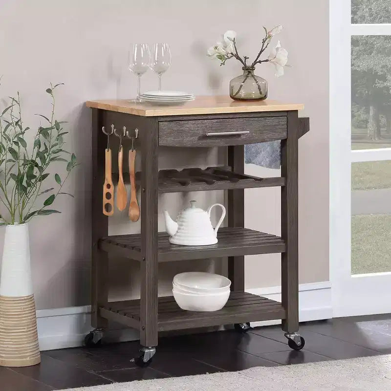 Carrello da Cucina Ellaine a 4 Ripiani con Tagliere, Cassetto e Portabottiglie - Breighton Home