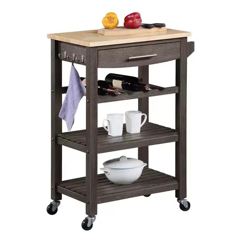 Carrello da Cucina Ellaine a 4 Ripiani con Tagliere, Cassetto e Portabottiglie - Breighton Home