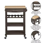Carrello da Cucina Ellaine a 4 Ripiani con Tagliere, Cassetto e Portabottiglie - Breighton Home