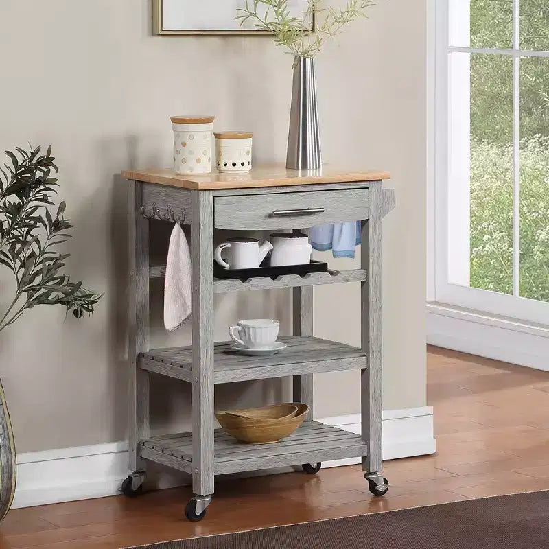 Carrello da Cucina Ellaine a 4 Ripiani con Tagliere, Cassetto e Portabottiglie - Breighton Home