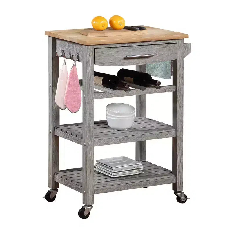 Carrello da Cucina Ellaine a 4 Ripiani con Tagliere, Cassetto e Portabottiglie - Breighton Home