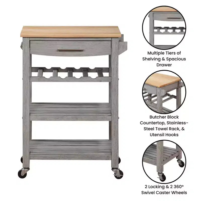 Carrello da Cucina Ellaine a 4 Ripiani con Tagliere, Cassetto e Portabottiglie - Breighton Home