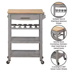 Carrello da Cucina Ellaine a 4 Ripiani con Tagliere, Cassetto e Portabottiglie - Breighton Home