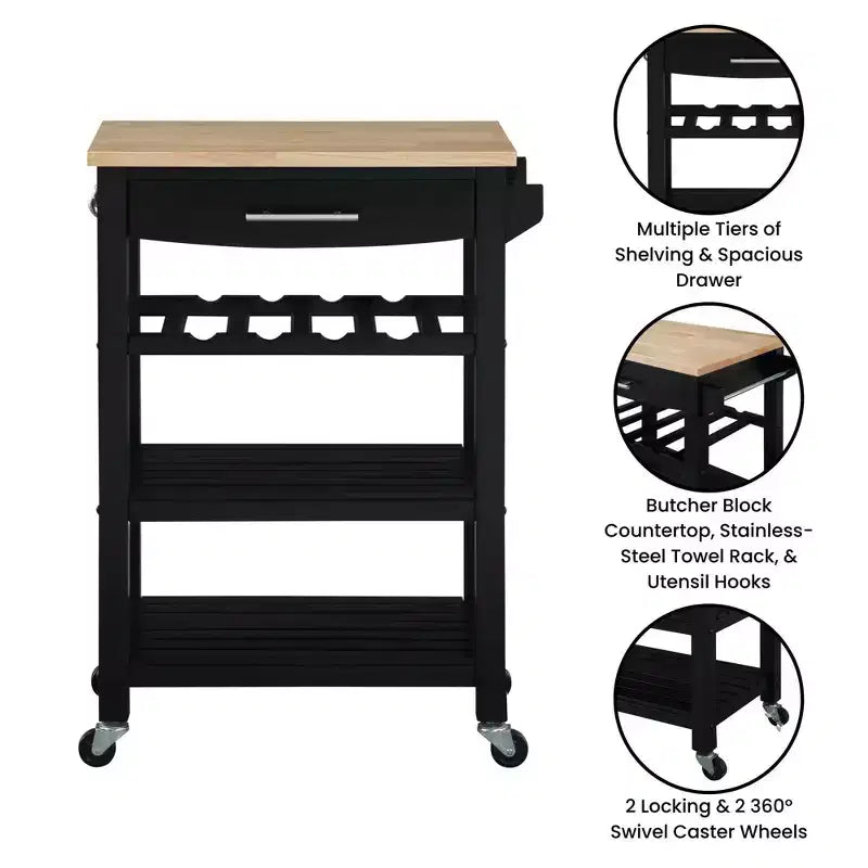 Carrello da Cucina Ellaine a 4 Ripiani con Tagliere, Cassetto e Portabottiglie - Breighton Home
