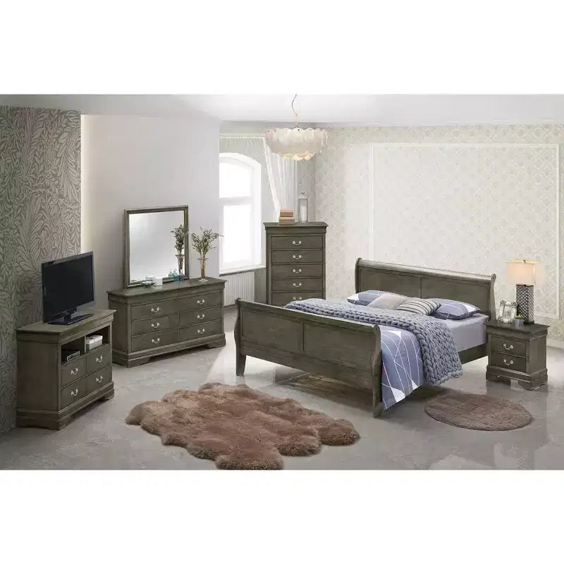 Passion Furniture Letto matrimoniale in legno Louis Philippe con pediera alta