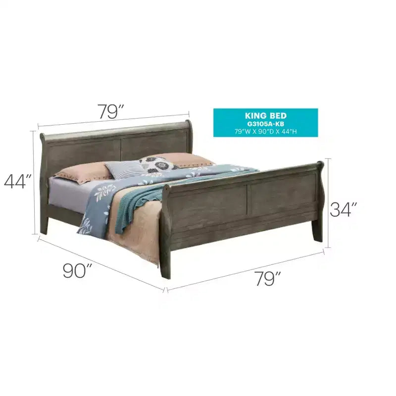 Passion Furniture Letto matrimoniale in legno Louis Philippe con pediera alta