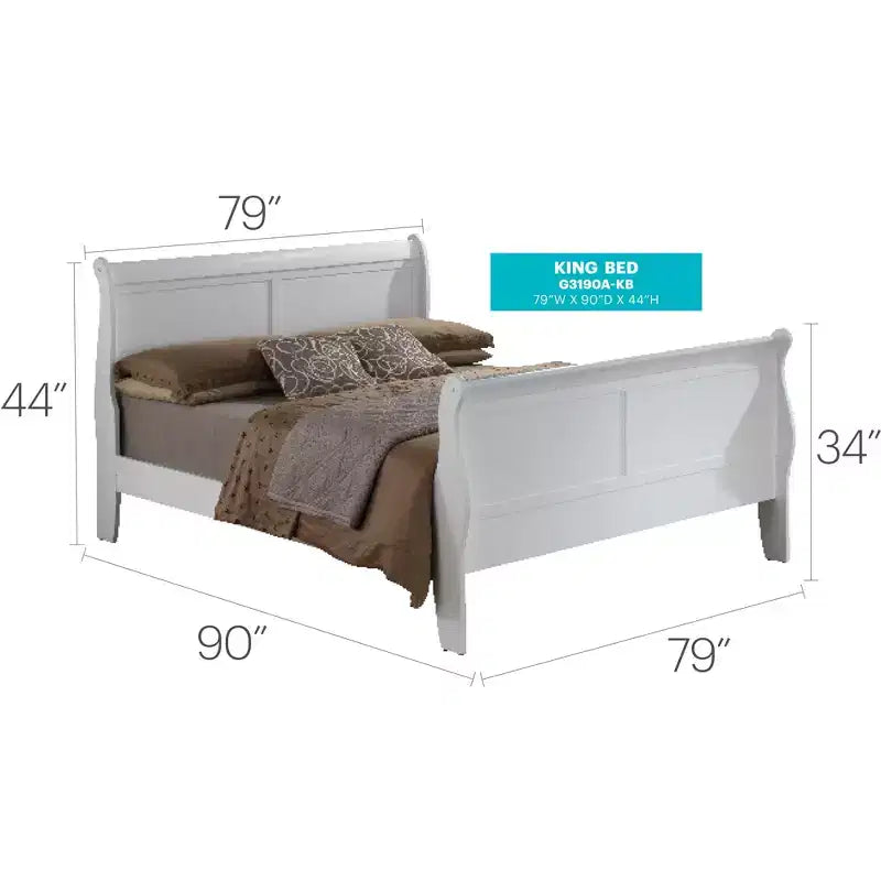 Passion Furniture Letto matrimoniale in legno Louis Philippe con pediera alta