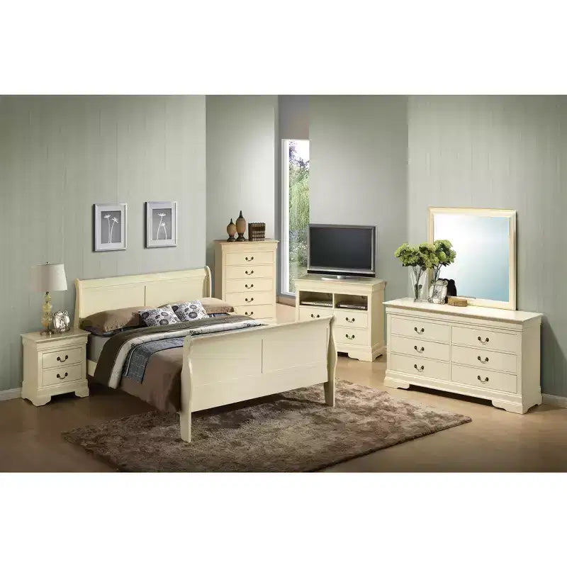 Passion Furniture Letto matrimoniale in legno Louis Philippe con pediera alta