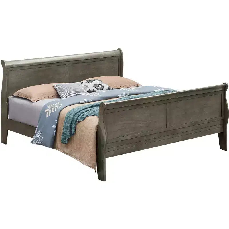 Passion Furniture Letto matrimoniale in legno Louis Philippe con pediera alta