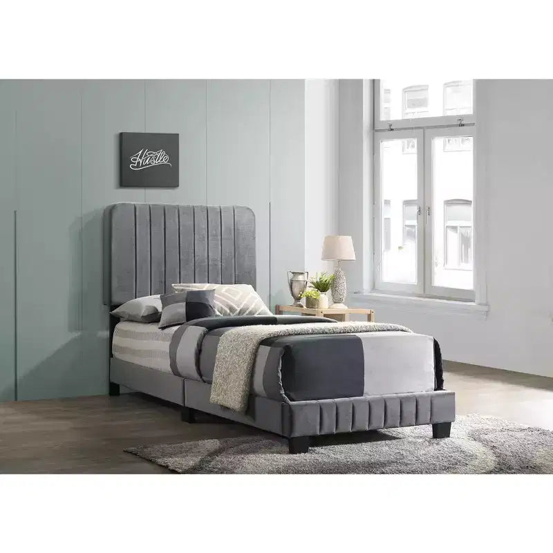 Letto a pannelli gemelli con rivestimento in velluto e trapuntatura a canale Passion Furniture Lodi