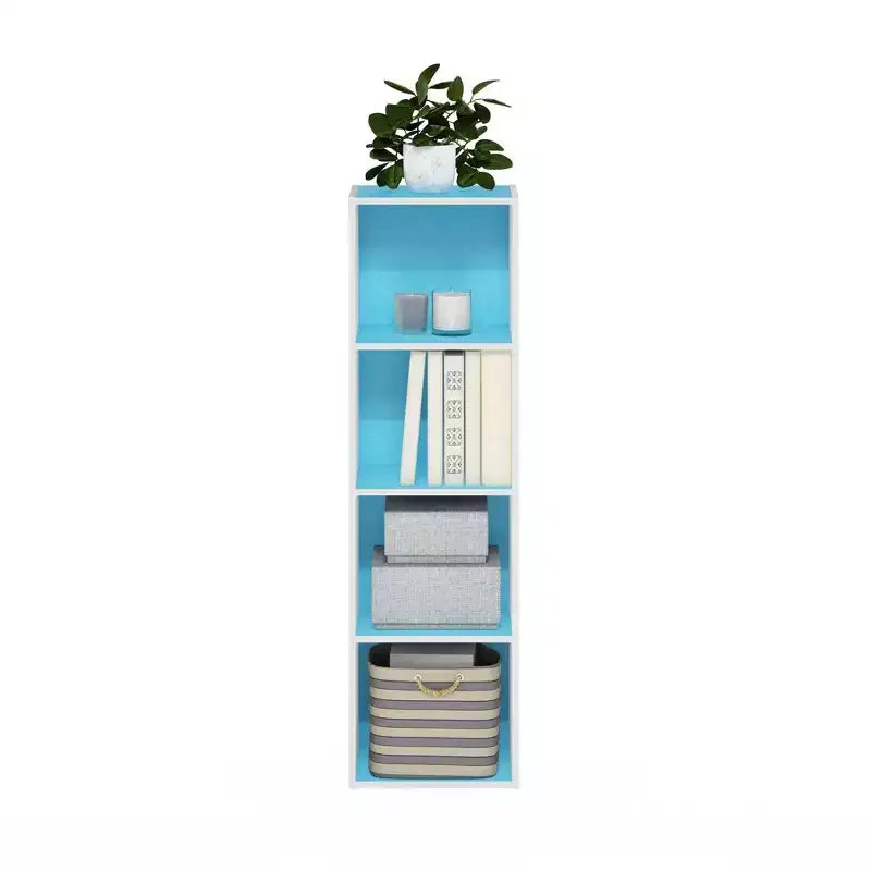 Furinno Scaffale Aperto Reversibile a 4 Ripiani, Libreria Sottile, Scaffale Espositivo
