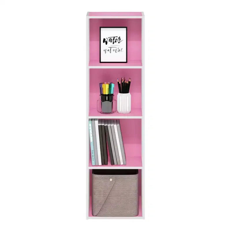 Furinno Scaffale Aperto Reversibile a 4 Ripiani, Libreria Sottile, Scaffale Espositivo