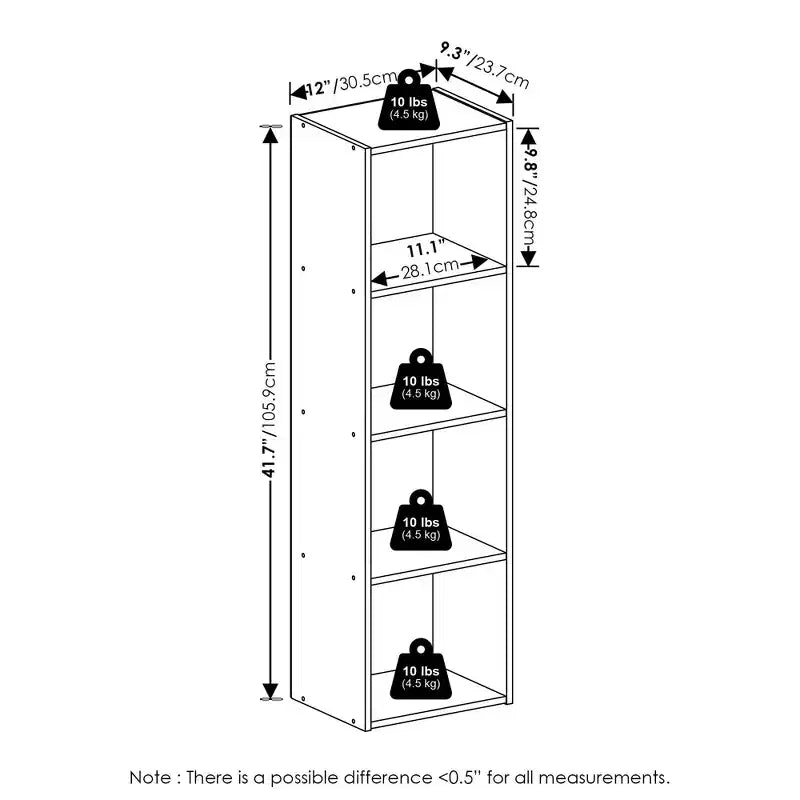Furinno Scaffale Aperto Reversibile a 4 Ripiani, Libreria Sottile, Scaffale Espositivo