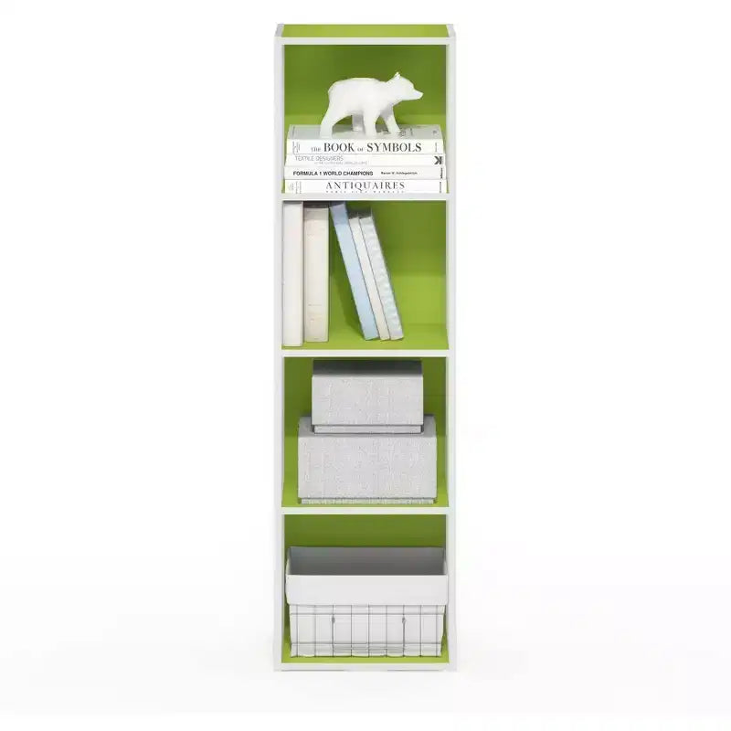 Furinno Scaffale Aperto Reversibile a 4 Ripiani, Libreria Sottile, Scaffale Espositivo