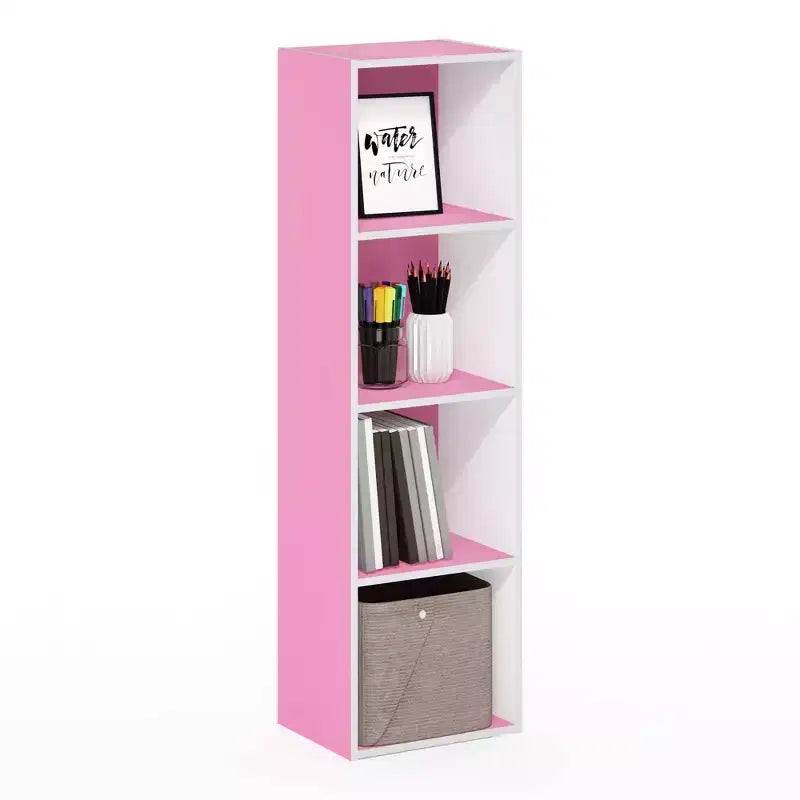 Furinno Scaffale Aperto Reversibile a 4 Ripiani, Libreria Sottile, Scaffale Espositivo