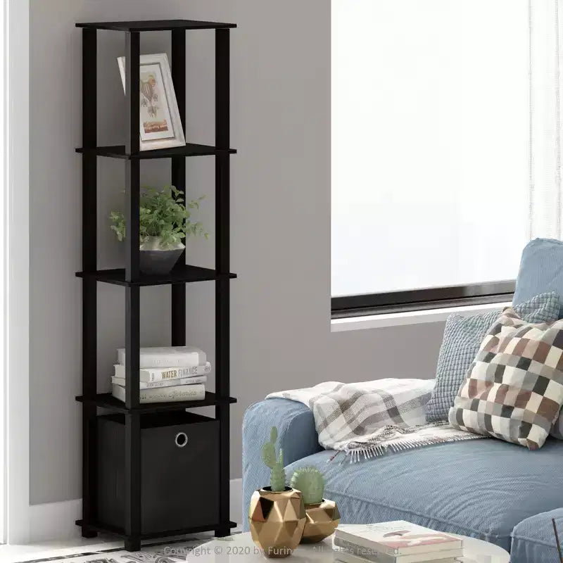 Furinno Libreria a 5 Ripiani, Scaffale Multifunzione con Cassetto, Nero