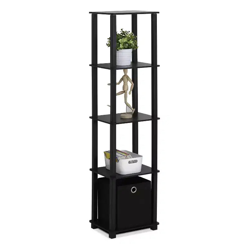 Furinno Libreria a 5 Ripiani, Scaffale Multifunzione con Cassetto, Nero