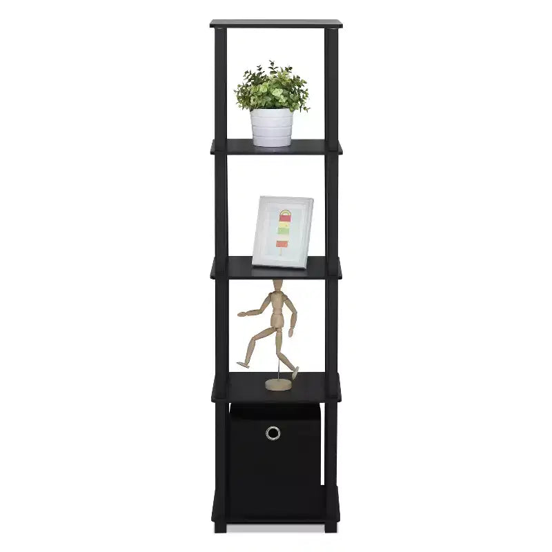 Furinno Libreria a 5 Ripiani, Scaffale Multifunzione con Cassetto, Nero
