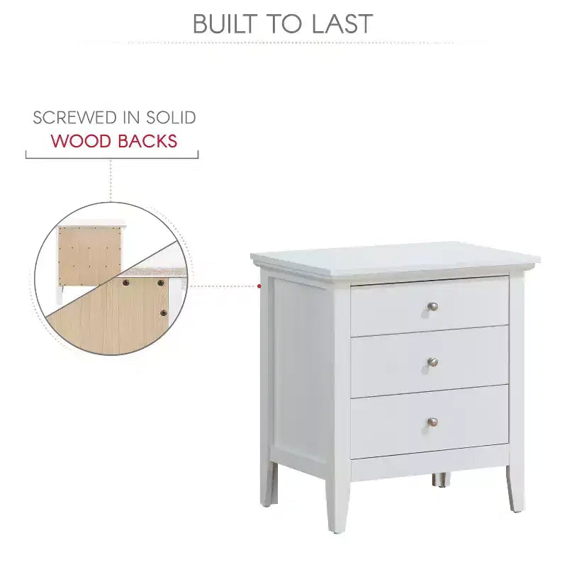 Comodino bianco a 3 cassetti Passion Furniture Hammond (66 cm A x 61 cm L x 46 cm P)