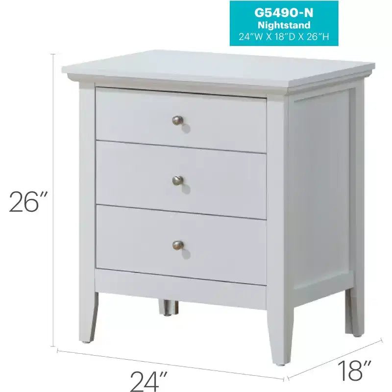 Comodino bianco a 3 cassetti Passion Furniture Hammond (66 cm A x 61 cm L x 46 cm P)