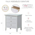 Comodino bianco a 3 cassetti Passion Furniture Hammond (66 cm A x 61 cm L x 46 cm P)