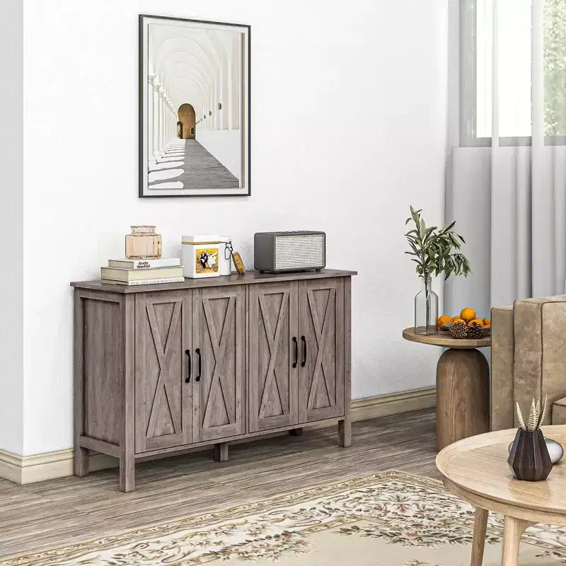 HOMCOM Mobile Credenza Buffet, Credenza Bar Caffè Stile Rustico con Ante a Scomparsa e Scaffali Regolabili, Mobile TV per TV fino a 55 pollici