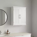 Teamson Home Newport Wall Mounted Storage Cabinet with 2 Doors, Adjustable Shelf and Brushed Nickel Handles, White
