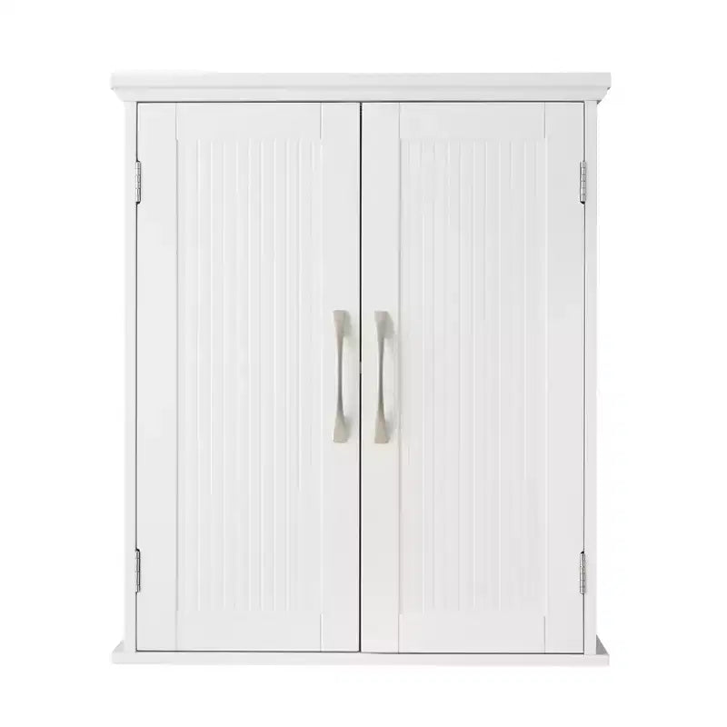 Teamson Home Newport Mobiletto a Parete con 2 Ante, Ripiano Regolabile e Maniglie in Nichel Spazzolato, Bianco