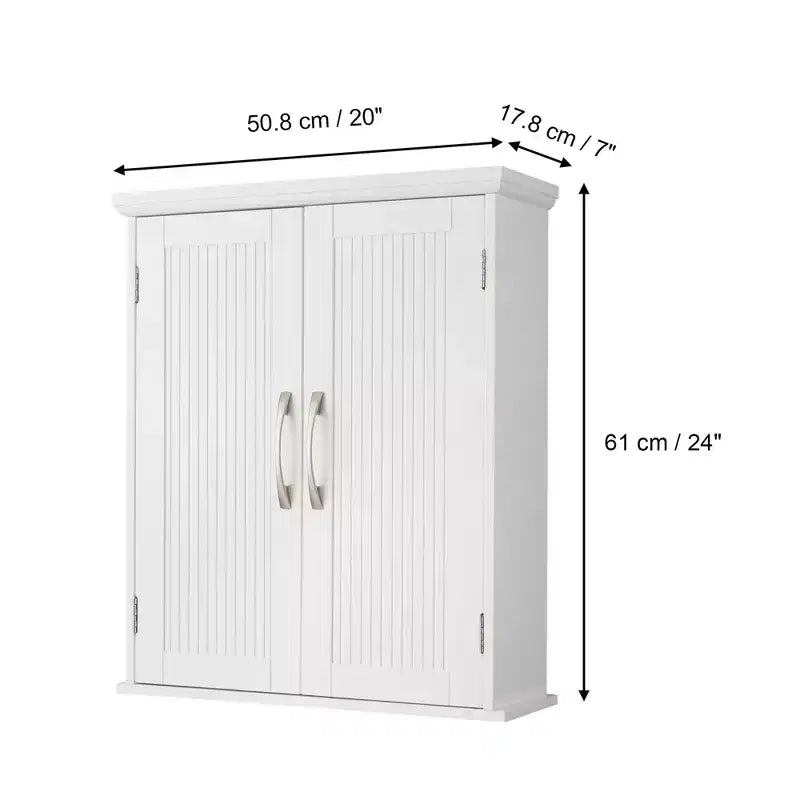 Teamson Home Newport Mobiletto a Parete con 2 Ante, Ripiano Regolabile e Maniglie in Nichel Spazzolato, Bianco