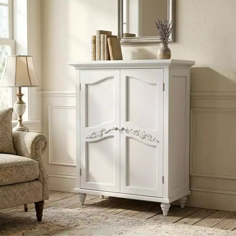 Teamson Home Versailles White Floor Storage Cabinet, Freestanding 2-Door Organizer with Adjustable Shelves