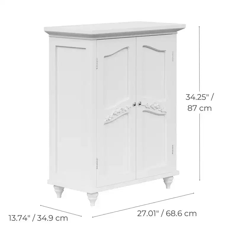 Mobile contenitore a pavimento Teamson Home Versailles bianco, organizer autoportante a 2 ante con ripiani regolabili