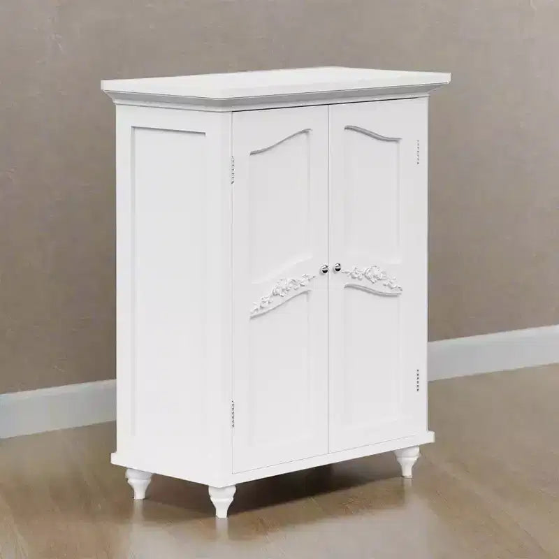 Mobile contenitore a pavimento Teamson Home Versailles bianco, organizer autoportante a 2 ante con ripiani regolabili