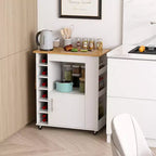 Costway Isola da cucina con carrello portaoggetti, carrello da cucina su ruote con portasciugamani, carrello portaoggetti su ruote con ripiano in bambù, portabottiglie da 6, portarispezie, bianco