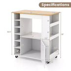 Costway Isola da cucina con carrello portaoggetti, carrello da cucina su ruote con portasciugamani, carrello portaoggetti su ruote con ripiano in bambù, portabottiglie da 6, portarispezie, bianco