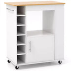 Costway Isola da cucina con carrello portaoggetti, carrello da cucina su ruote con portasciugamani, carrello portaoggetti su ruote con ripiano in bambù, portabottiglie da 6, portarispezie, bianco