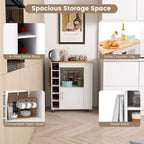 Costway Isola da cucina con carrello portaoggetti, carrello da cucina su ruote con portasciugamani, carrello portaoggetti su ruote con ripiano in bambù, portabottiglie da 6, portarispezie, bianco