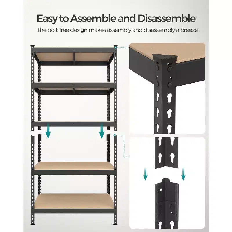 Scaffalature a 5 ripiani, set da 2 per garage, unità di scaffalatura regolabili, 45 x 90 x 180 cm, portata 875 kg ciascuna, per capannoni, magazzini, scantinati