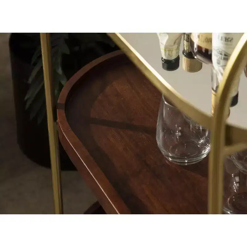 Carrello da bar ovale in legno Kate and Laurel Maxfield, 26x13x36, Marrone Noce e Oro