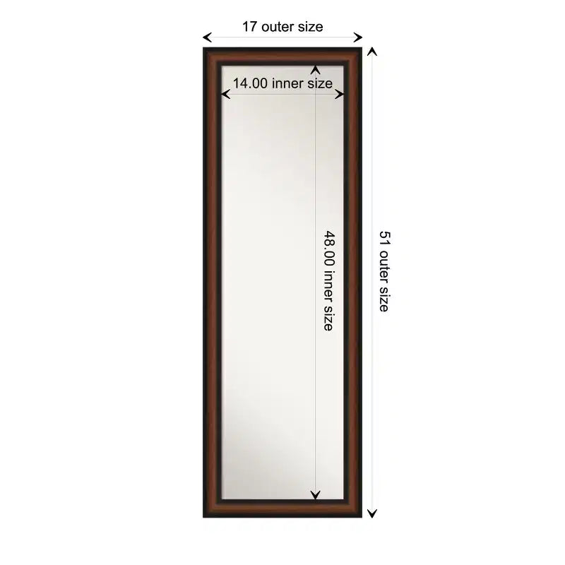 Specchio Amanti Art Yale Walnut Non-Beveled da Appendere alla Porta o a Parete, Lunghezza Intera, 51,5 x 17,5 pollici.