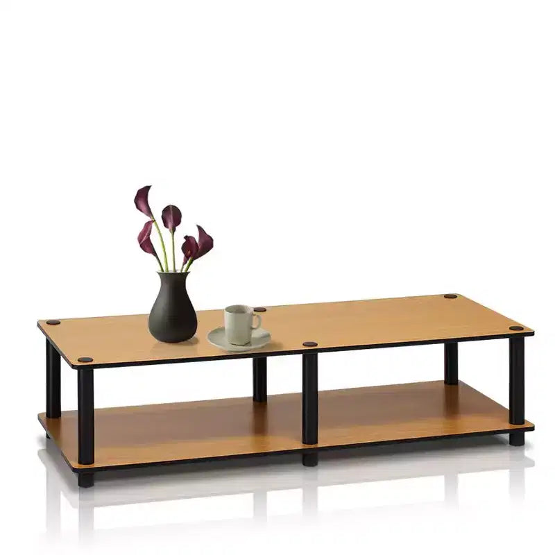 Furinno Mobile TV Senza Utensili, Centro Intrattenimento per TV fino a 43", Grande Capacità, Ciliegio Chiaro, Tubo Nero