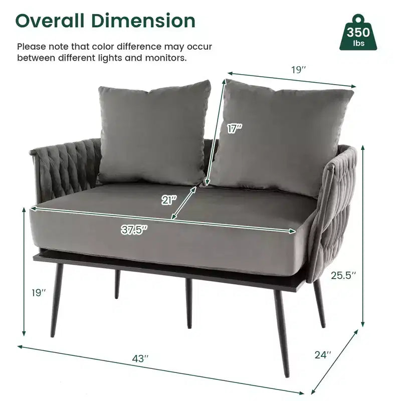 Costway Divano a Due Posti Moderno Rivestito in Velluto Olandese con Schienale e Braccioli Intrecciati Verde/Grigio