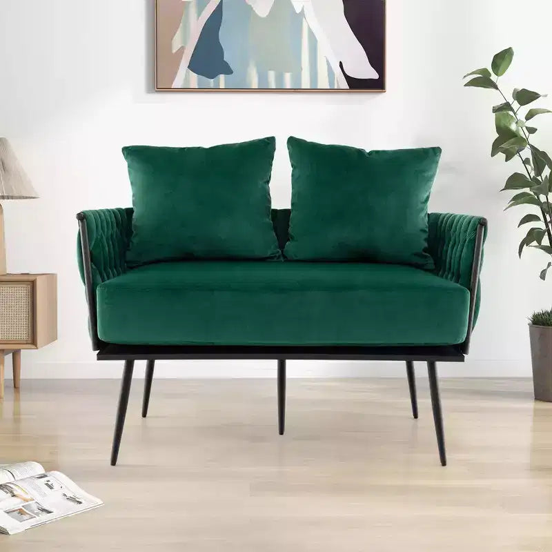 Costway Divano a Due Posti Moderno Rivestito in Velluto Olandese con Schienale e Braccioli Intrecciati Verde/Grigio