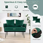 Costway Divano a Due Posti Moderno Rivestito in Velluto Olandese con Schienale e Braccioli Intrecciati Verde/Grigio