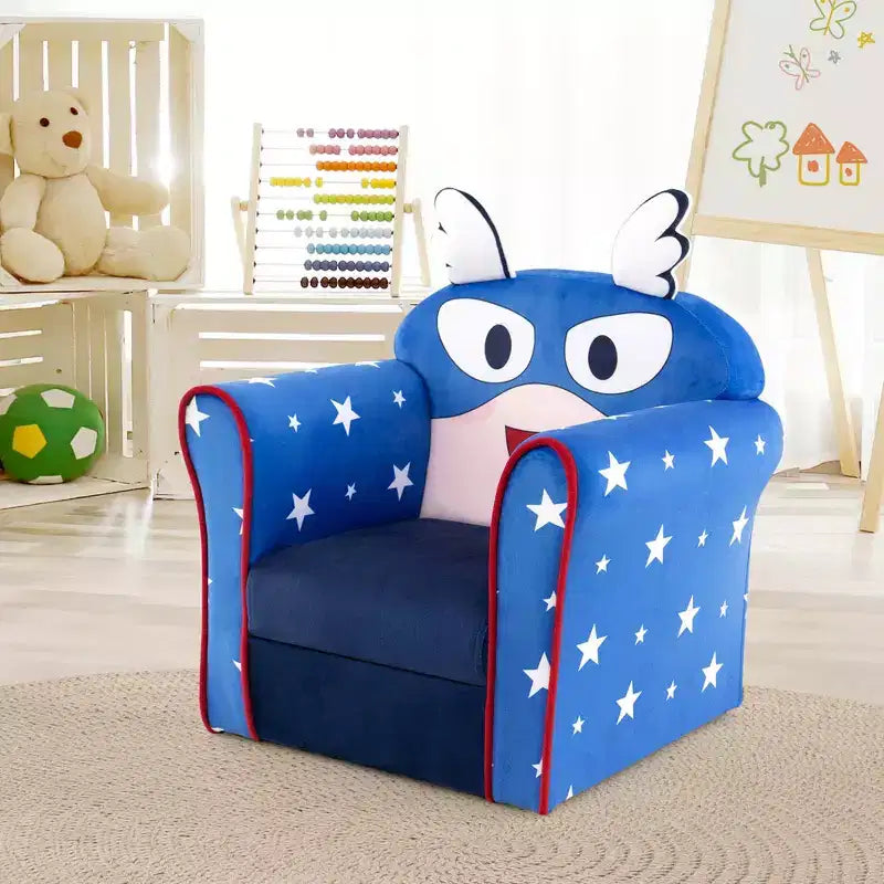 Divano per bambini Costway Poltrona imbottita per bambini Struttura in legno Divano per bambini blu navy